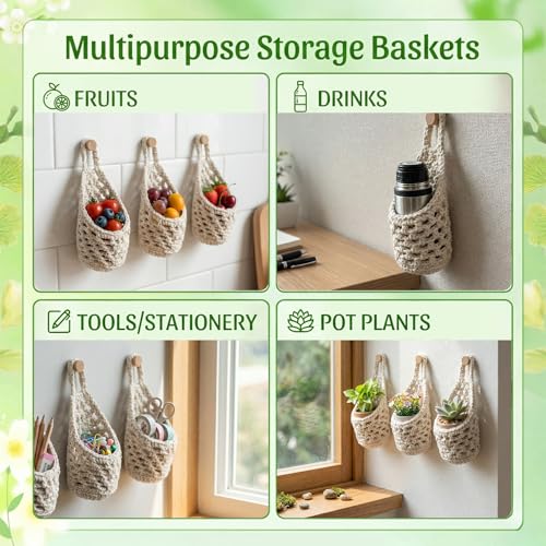 6 Pack Macrame Plant Hangers, Small Hanging Planters for up to 5 Inch Pot - color: Beige