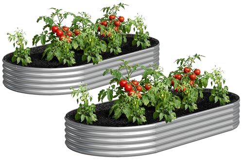 2PCS 8x4x1FT Galvanized Metal Raised Garden Bed,Outdoor Planter Box for Vegetables - size: 8x4x1(2PCS)
