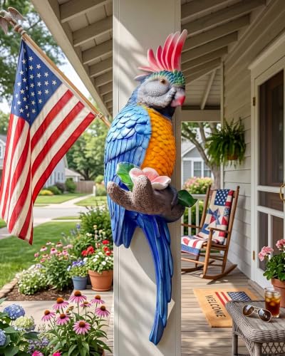Tropical Hanging Parrot Decor,Real Resin Bird Figurines,Bird Statues,Home Ornament Decor for Tiki Bar,Perfect for Yard Ornaments,Tree Decorations Outdoor,Patio,Lawn,Tree Trunk, Porch - color: Pink Blue