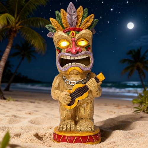 Solar Tiki Garden Statue with LED Eyes Outdoor Resin Ukulele Player Yard Decor Solar Light Hawaiian Style Lawn Ornament for Patio Porch Tiki Bar Decor Best Gift for Tiki Lovers - color: Ukulele Tiki Statue
