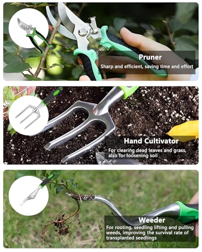 10PCS Heavy Duty Garden Hand Tools, Ergonomic Grip
