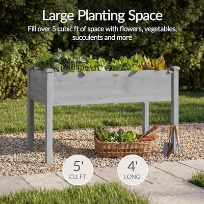 Best Choice Products 48x24x30in Raised Garden Bed, Elevated Wood Planter Box Stand for Backyard, Patio, Balcony w/Bed Liner, 200lb Capacity - Gray - color: Gray, size: 48x24x30in