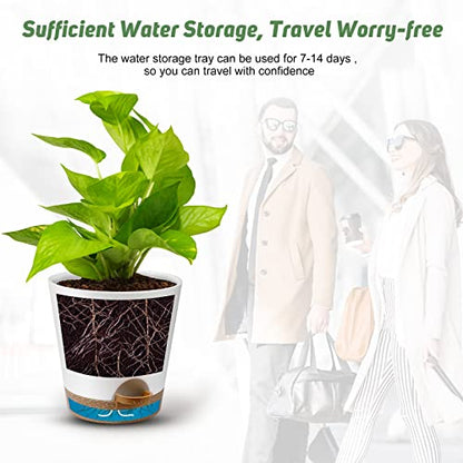 YNNICO Indoor Self Watering Planters with Drainage Holes and Saucers, 8, 7, 6.5, 6, 5.5, 5 Inches, White, 6 Pots (Pack of 2) - color: White, size: 8+7+6.5+6+5.5+5 inch (Pack of 2)