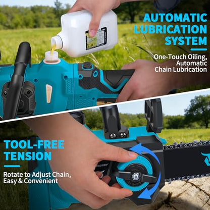 21V Battery Powered Chainsaw 10 Inch Brushless Telescopic Chainsaw - color: 10-inch Blue Telescopic Chainsaw