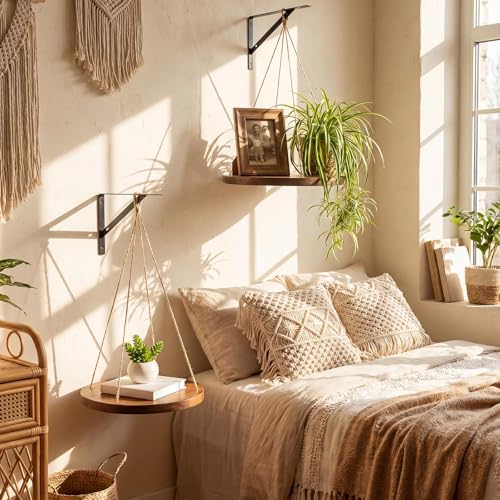 Xuhal 2 Set Hanging Plant Shelf with Hooks Macrame Plant Hanger Indoor