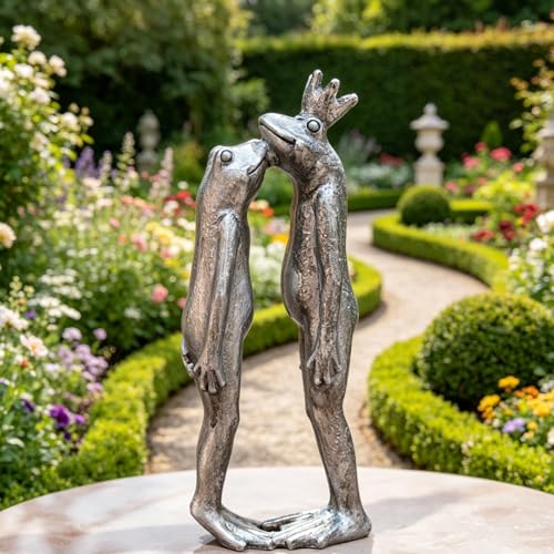 Frog Decor Garden Statue Decor Outside - Artgenius Couple Kissing Statue Outside Frog Figurines for Yard Patio Lawn Decorations Couple Frogs Front Yard Decorations Outdoor 3.6"2.1"8.7" LC Lcdecohome - color: Silver