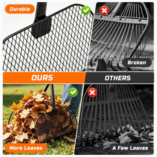 Leaf Grabber Rake, Lightweight Steel Leaf Picker Upper, Long Handle Leaf Scoop with Cushioned Grip, Multi-Use Garden Claw Tool for Lawn Yard Shrub Debris Cleanup
