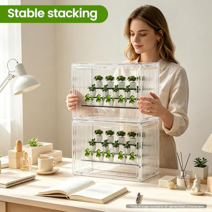 BOHOIDEE 14.17"X10.63"X8.66" Mini Greenhouse for Indoor, Clear Portable Tabletop Green House with Magnetic Door for Small Plants Nursery Germination and Display(1, Medium-B) - size: Medium-B