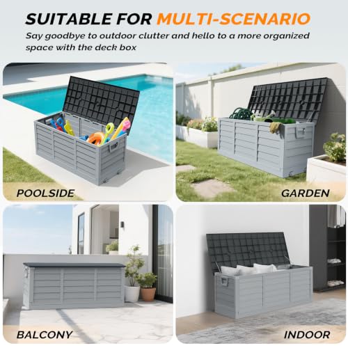 VINGLI 75 Gallon Collapsible Outdoor Storage Box, Grey Body, Black Lib - color: Grey Body, Black Lib