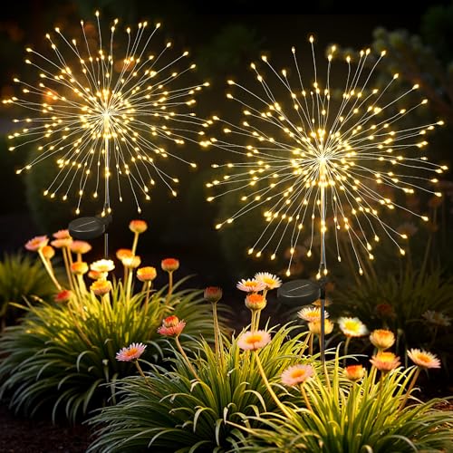 2Pack Solar Lights Outdoor, 120LED Firework Lights - color: Warm-White, size: 2 Pack