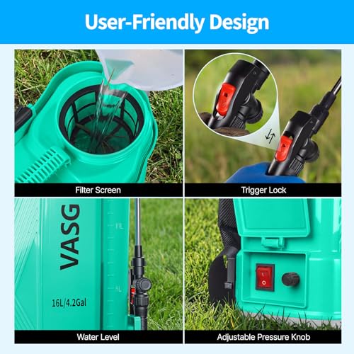 21V 2.6Ah Battery Powered Backpack Sprayer 4 Gallon with 6 Nozzles - color: Green