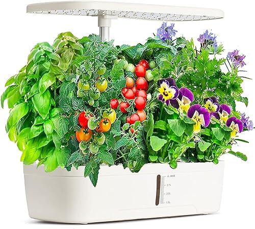 Hydroponics Growing System Kit 12 Pods Indoor Herb Garden with Grow Light - color: White