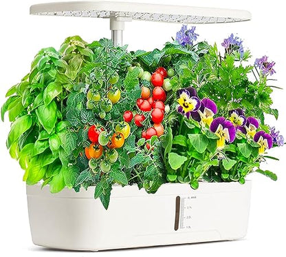 Hydroponics Growing System Kit 12 Pods Indoor Herb Garden with Grow Light - color: White