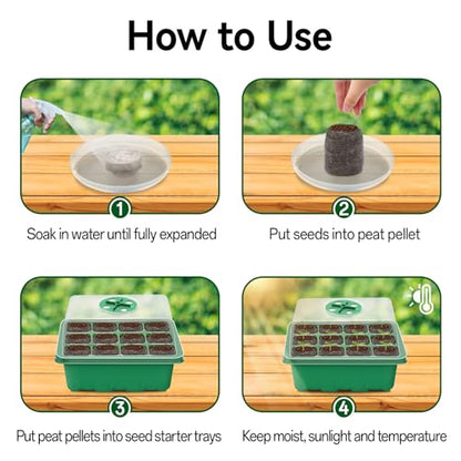 Seed Starter Tray with Peat Pellets, Green Seeding Starter Trays for Plants - size: 4 Set-green
