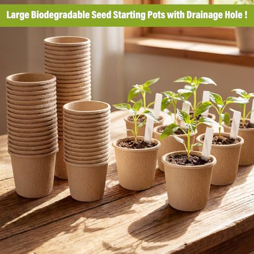 60 Pack 5" Biodegradable Peat Pots, Seed Starter with Drainage