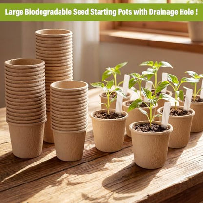 60 Pack 5" Biodegradable Peat Pots, Seed Starter with Drainage