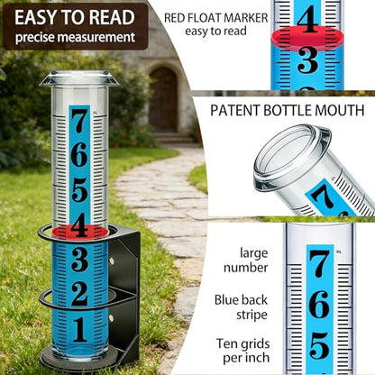 YZDTECH Rain Gauge Outdoor, 7" Easy to Read Rain Measure Gauge with Red Float, Rain Gauges Outdoors Best Rated with Metal Rack Holder, Large Freeze Proof Plastic Replacement Tube for Yard Garden - color: Metal rain gauge style 1