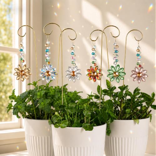 6 Pcs Colorful Crystal Sunflower Suncatcher Garden Stake with Trellis Decor - color: Colorful Sunflower