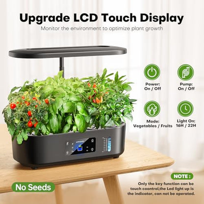 Ahopegarden Hydroponics Growing System Kit: 12 Pods with LCD Control Panel - color: Midnight Black