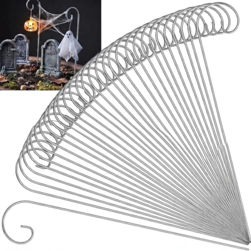Hotop 30 Pcs Silver Plant Label Hooks, 20cm Garden Label Markers Hanger Rustproof Deformed Plant Sign Stake Metal Garden Sign Hanging Rods for Flower Planter Container Accessories