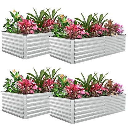 FOOWIN 6x3x2ft Raised Garden Bed Outdoor, Galvanized Steel Garden Beds - color: Silver, size: 6x3x2 FT-4PC