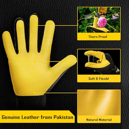 COOLJOB Breathable Mesh Cowhide Leather Work Gloves with Grip, Thorn Resistant Gloves for Gardening Pruning, 1 Pair, S-XL - size: Medium