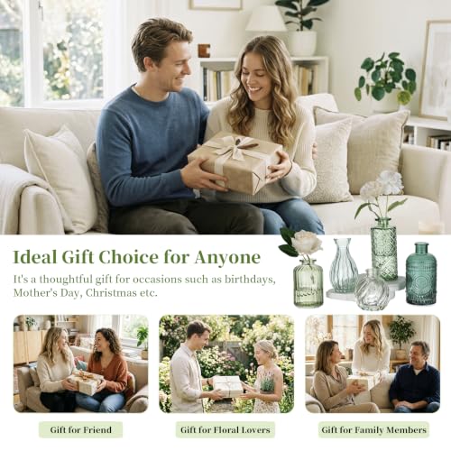 Glasseam Glass Bud Vases for Centerpieces, 10Pcs Green Small Flower Vase Set - color: Sage Green