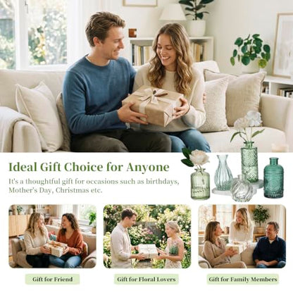 Glasseam Glass Bud Vases for Centerpieces, 10Pcs Green Small Flower Vase Set - color: Sage Green
