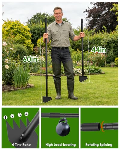 Luvenia Garden Hoe, 46 Inch Long Handle Hoe Garden Tool Heavy Duty, 2 in 1 Weed Rake & Garden Hoe for Women & Family Gardeners, Fast Weeds Grass Removal,Cultivating, Loosen Soil, Sharp Edge - size: 44in