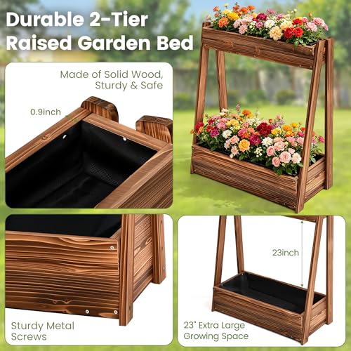 36" 2-Tier Freestanding Elevated Wooden Raised Garden Bed - color: 36" H Garden Bed-carbonized Wood Color