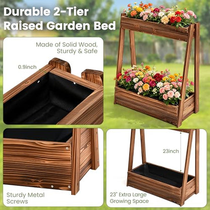 36" 2-Tier Freestanding Elevated Wooden Raised Garden Bed - color: 36" H Garden Bed-carbonized Wood Color