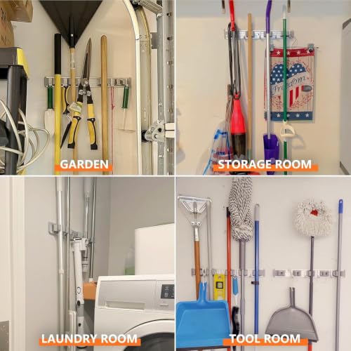 reliahom Broom Holder Wall Mount Mop Hanger Tools organizer 5Racks4Hooks,2P - color: Silver