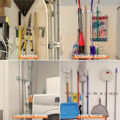 reliahom Broom Holder Wall Mount Mop Hanger Tools organizer 5Racks4Hooks,2P - color: Silver