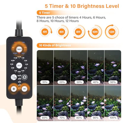 hygger Submersible LED Aquarium Light, 24W 26.8 in 24/7 Mode Fish Tank Light with 5 Rows Beads, with Timer 9 Colors and Adjustable Brightness, Full Spectrum IP68 Waterproof Light for Fish Tank 28-54in - size: 26.8in 24W