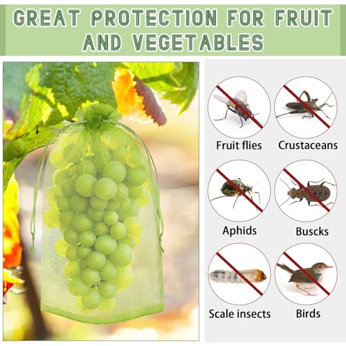 DECYOOL 120 Pcs Green Fruit Protection Bags 6x8 Drawstring Cover Bags - size: 6 x 8 Inch