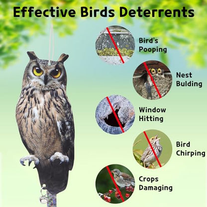 4Pack Reflective Fake Owls Hanging Decoration Garden Owls Scarer Devices with Reflective Tape to Keep Pigeon from Windows Tree - color: Amazed Eagle 4pcs