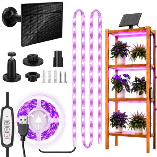 Solar Grow Light Strip with Battery Operated for Outdoor Plant, Full Spectrum Plant Growing Lights, IP65 Waterproof for Greenhouse, 9.8FT Indoor Solar Powered with Timer for All Stage Plants - size: 9.8ft