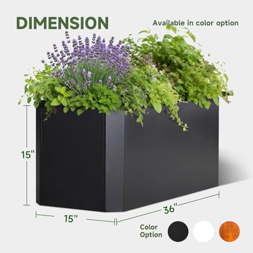 Metal Rectangular Planter Box 36"L x 15"W x 15"H Steel Black Planter Box - color: Black
