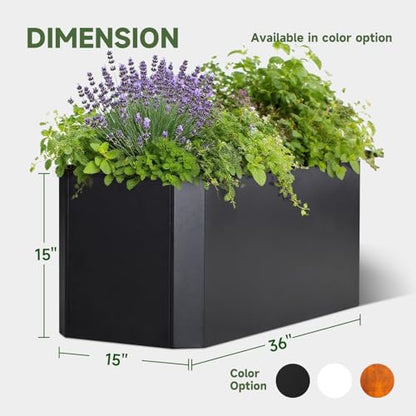 Metal Rectangular Planter Box 36"L x 15"W x 15"H Steel Black Planter Box - color: Black
