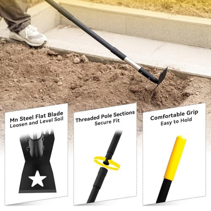 2-in-1 Weed Rake and Garden Hoe, 68" Weed Puller Tool with Long Handle, Manual Weeds Remover, Heavy Duty Stand Up Weeder Uprooting Weeding Pull Tool for Garden Yard Lawn Patio