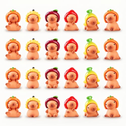 shixinhui 24Pcs Mini Resin Capybara Figures, Tiny Animal Figurines to Hide - color: Fruit Hat Capybara 24pcs