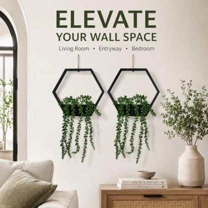 2 Pack Fake Hanging Plants for Room Decor Black Hexagon