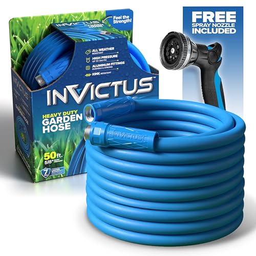 INVICTUS Garden Hose 50Ft x 5/8 in. Sprayer Nozzle Included, 2-Layer Heavy Duty Water Hose 50 Ft, Flexible, Lightweight, NON Expandable, Kink Resistant, Easy Connect Fittings - size: 50 Ft