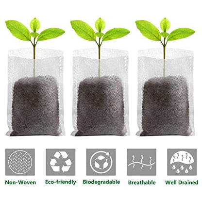 GREANER 200PCS Plant Nursery Bags, 3.5"x4.7" Biodegradable Non-Woven Fabric Plant Seeding Grow Bags, Vegetables Fabric Plant Seedling Pots, Transplant Pots Grow Pouch, Home Garden Supply - size: 3.5"x4.7"/200pcs