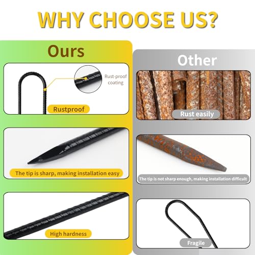 Anothera 8 Pack Steel Rebar Stakes, 12 Inch Heavy Duty U Hook Metal Stake - color: U-Hook, size: 8pcs