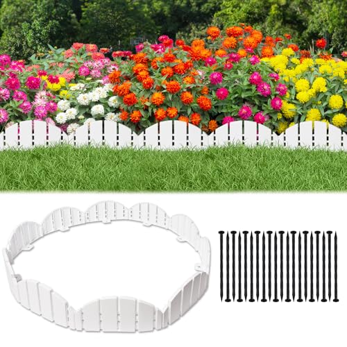 White Garden Edging Border,Garden Lawn Border with Anchoring Spikes,Lawn Edging Border for Lawn,Flower Garden Outdoor Patio Pathway,No Dig Flexible Lawn Edging (30)
