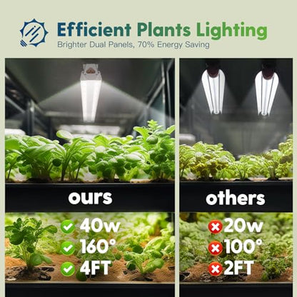 FREELICHT 2Pack 4FT Grow Light for Indoor Plants, Timer, 40W Full Spectrum