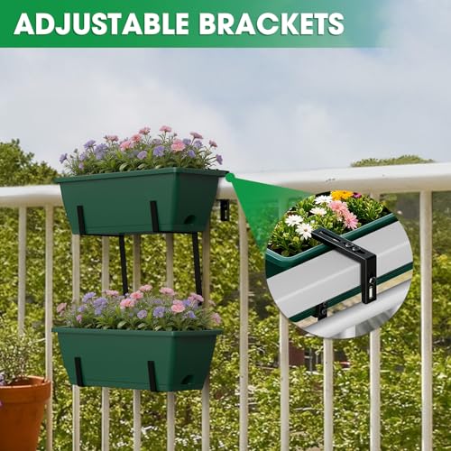 16.9 Inches Deck Railings Planter Box, 2Pcs Hanging Flower Pots, Green - color: Black Green