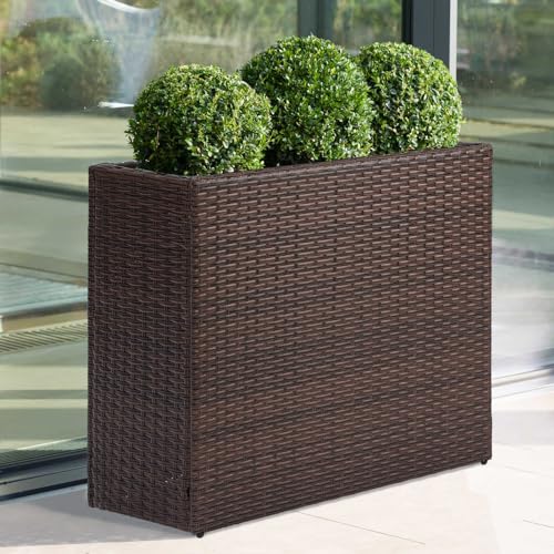 LEWIS&WAYNE Tall Planters for Outdoor Wicker Large Rectangular Block Box - color: Brown