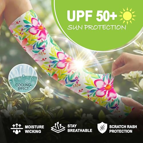 Evridwear Gardening Sleeves,UV Protection Cooling Arm Sleeve Women Men - color: Spring Floral, size: Small-Medium